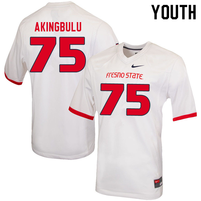 Youth #75 Alex Akingbulu Fresno State Bulldogs College Football Jerseys Sale-White - Click Image to Close